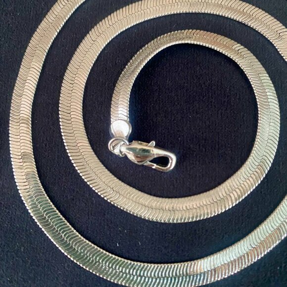 Herringbone Chain Necklace, Silver, 23.5" plus clasp. - Picture 3 of 11